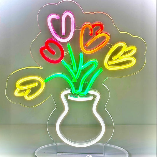 Vaso in Plexiglass con Fiori LED